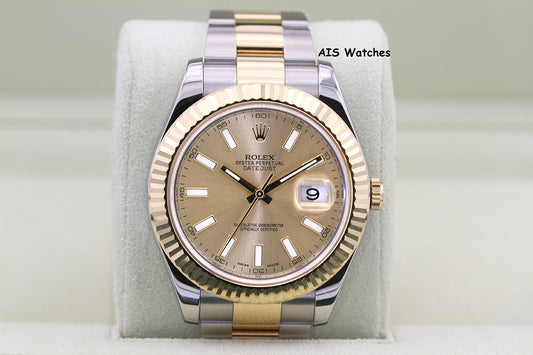 Rolex 116333 DateJust II 18K YG/SS Slate Champagne Stick Dial Oyster Rolex CPO