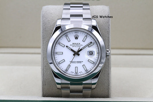 Rolex Datejust II 41MM 116300 White Stick Dial Stainless Steel Box & Papers
