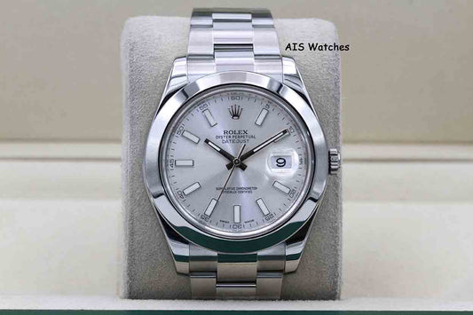 Rolex Datejust II 41MM 116300 Silver Stick Dial Stainless Steel Box & Papers