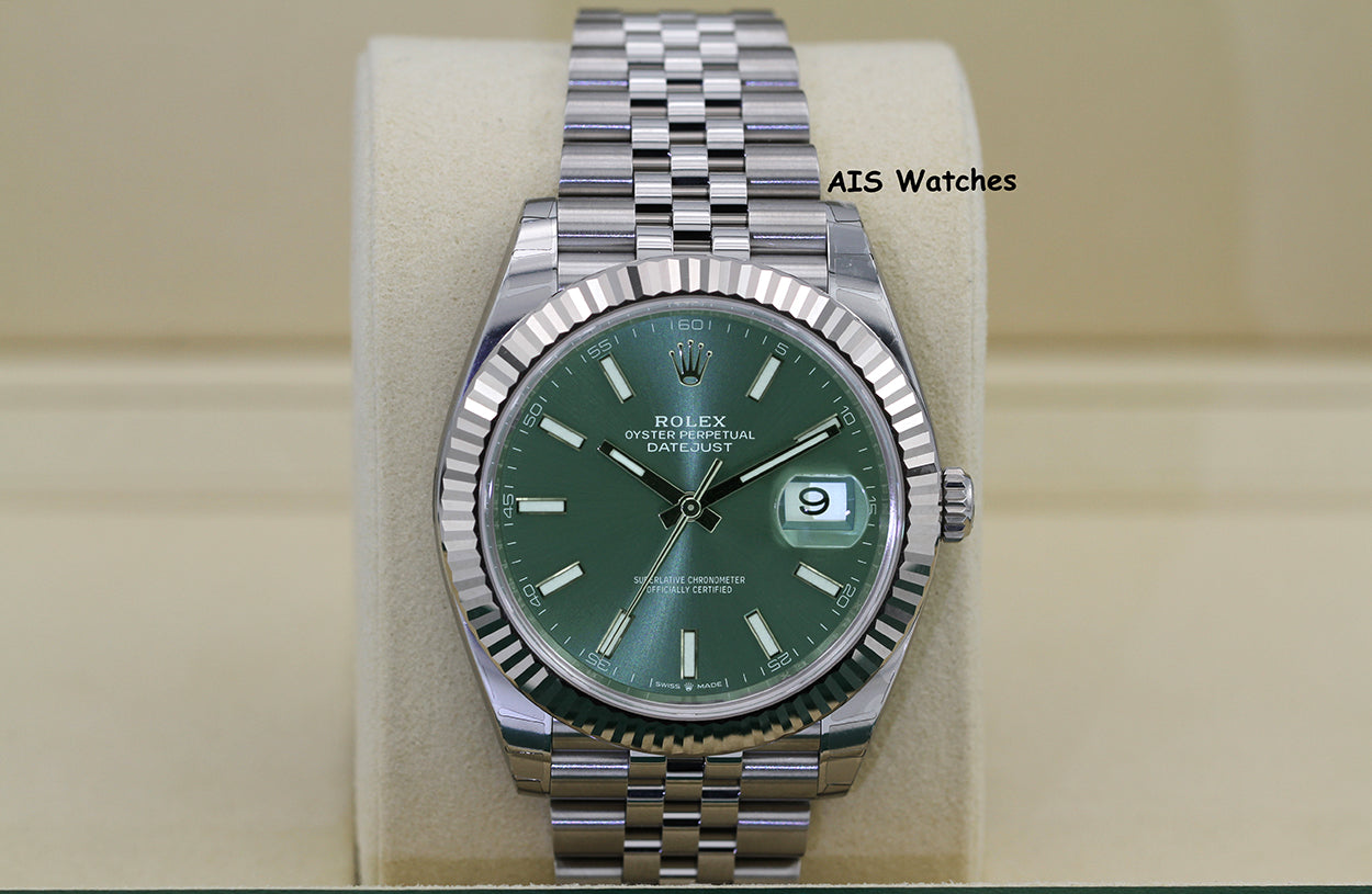 BNIB Rolex Datejust 41MM 126334 Green Stick Dial Jubilee Box & Paper