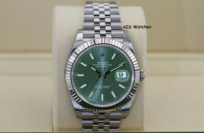 BNIB Rolex Datejust 41MM 126334 Green Stick Dial Jubilee Box & Paper