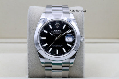 Rolex Datejust 41MM 126300 Black Stick Dial Oyster Bracelet 2021 B&P