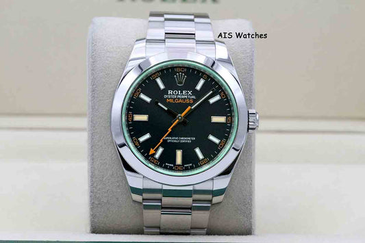 Rolex Milgauss 116400 GV Green Crystal Black Dial 2021 Box & Papers
