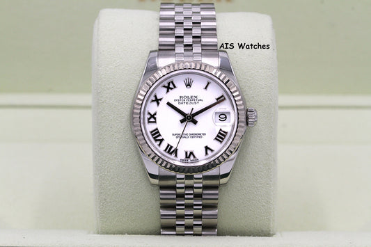 Rolex Ladies DateJust 178274 White Roman Dial 31MM Jubilee B&P