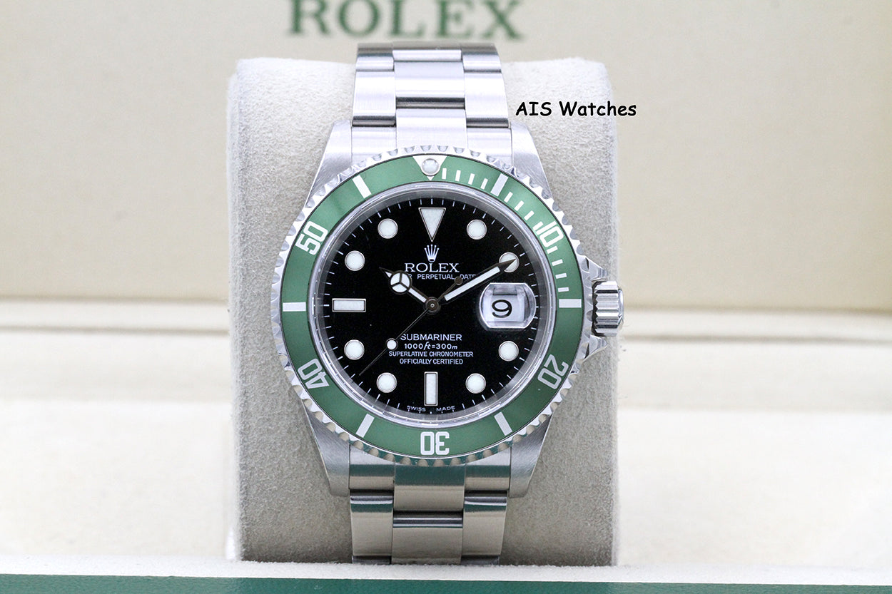 Rolex Submariner 16610LV 50th Anniversary Kermit D Serial Box & Papers