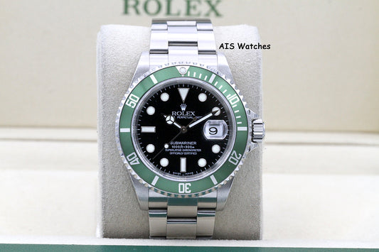 Rolex Submariner 16610LV 50th Anniversary Kermit D Serial Box & Papers