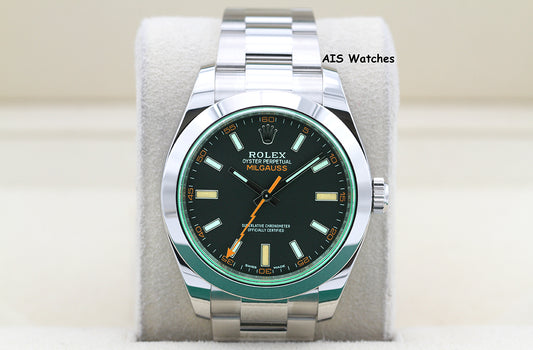 Rolex Milgauss 116400GV Black Dial / Green Crystal 2022 Box & Papers