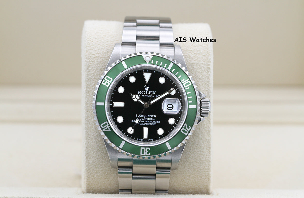 Rolex Submariner 16610LV 50th Anniversary Kermit D Serial Box & Papers