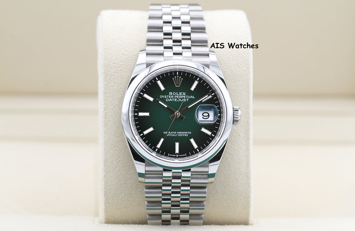 Rolex Datejust 36MM 126200 Ombre Green Stick Dial Jubilee DJ36 Box & Papers