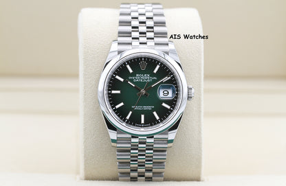 Rolex Datejust 36MM 126200 Ombre Green Stick Dial Jubilee DJ36 Box & Papers