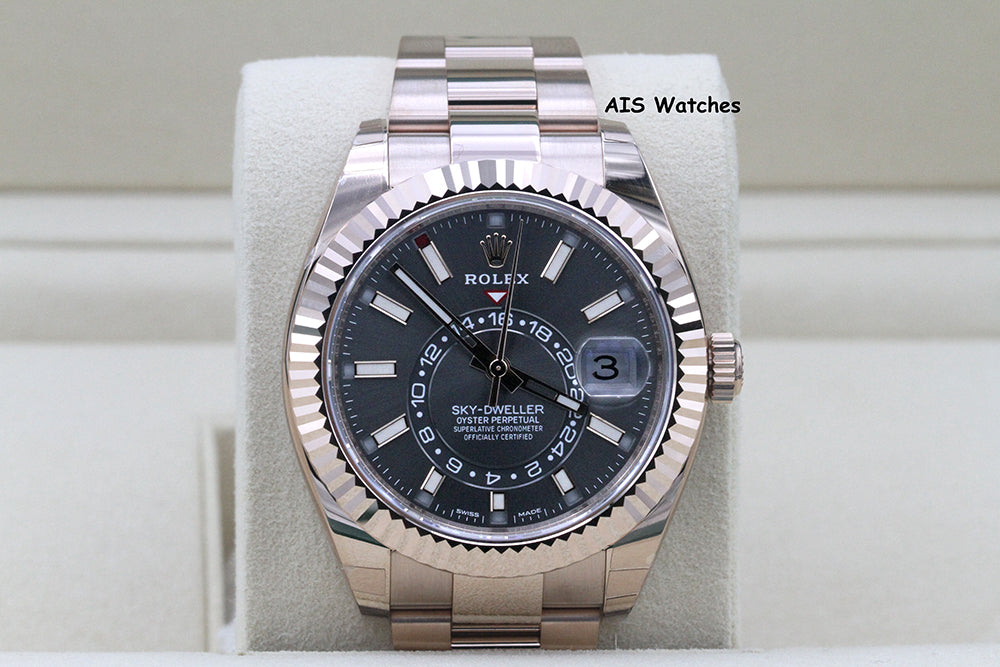 Rolex 326935 Sky-Dweller 18K Rose Gold Rhodium Dial Box & Papers