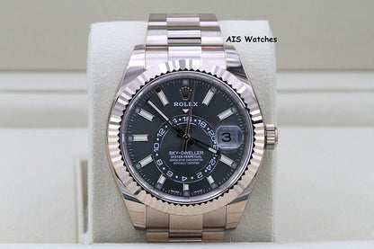 Rolex 326935 Sky-Dweller 18K Rose Gold Rhodium Dial Box & Papers