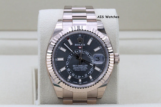 Rolex 326935 Sky-Dweller 18K Rose Gold Rhodium Dial Box & Papers