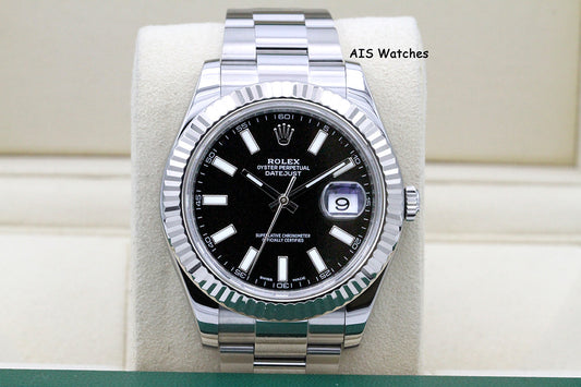 Rolex Datejust II 41MM 116334 Black Stick Dial Stainless Steel Box & Papers
