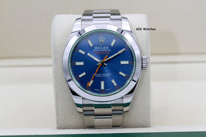 Rolex Milgauss Z-BLUE 116400GV Green Crystal Blue Dial 2021 Box & Papers