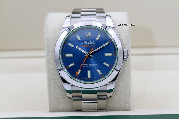 Rolex Milgauss Z-BLUE 116400GV Green Crystal Blue Dial 2021 Box & Papers