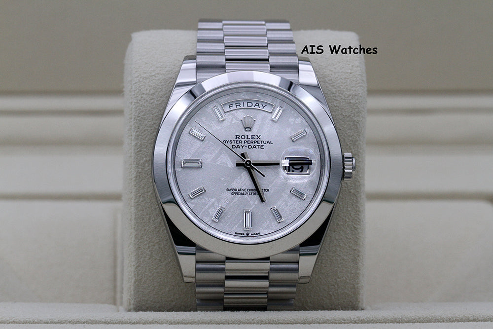 BNIB Rolex 228206 DayDate 40MM DD40 Platinum Meteorite Diamond Baguette Dial
