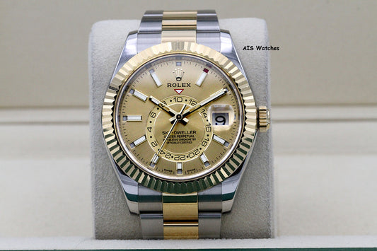 Rolex 326933 Sky-Dweller 18K Yellow Gold / SS Oyster Champagne Dial BP