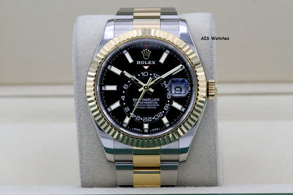 Rolex 326933 Sky-Dweller 18K Yellow Gold / SS Oyster Black Dial BP