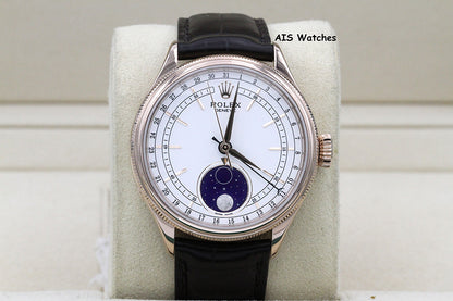 Rolex 50535 Cellini Moonphase 18K Everose Gold 39MM White Lacquer Dial BP