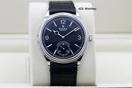 BNIB Rolex 52509 Perpetual 1908 18K White Gold Black Dial Leather Strap 39MM BP