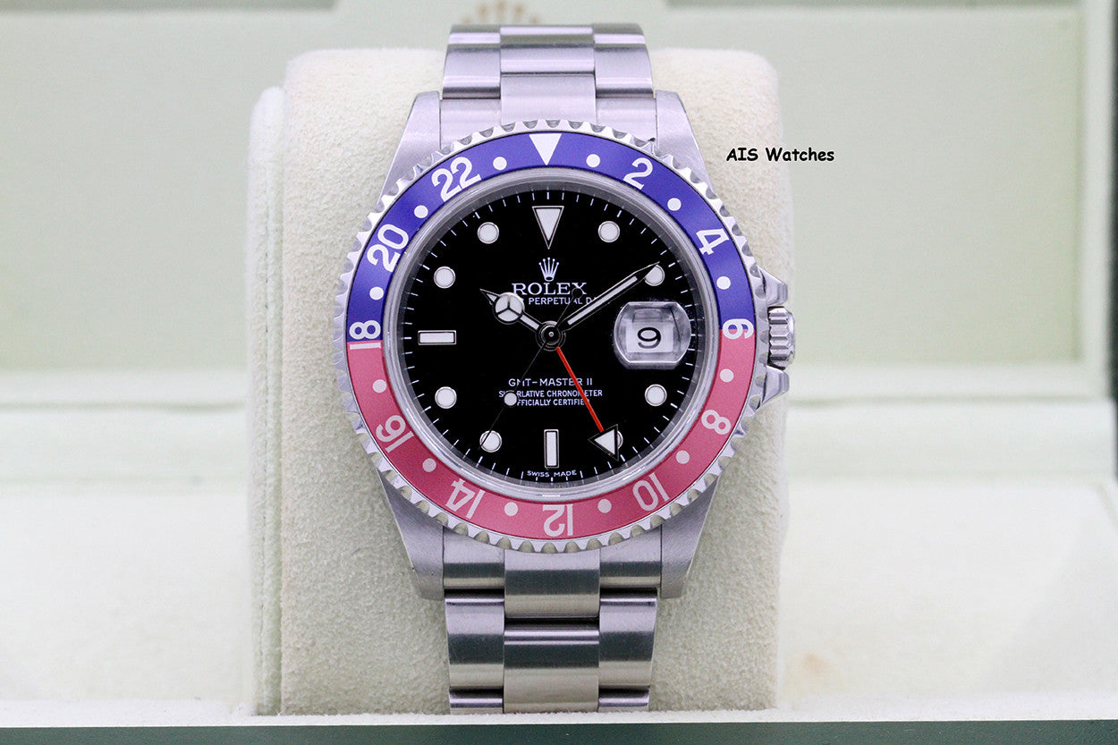 Rolex GMT Master II 16710 3186 Z Serial Pepsi / Black Insert Box & Papers