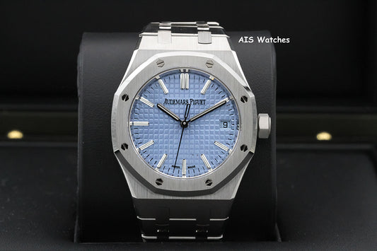 BNIB Audemars Piguet 15550ST Royal Oak Ice Blue Dial 37MM Box & Papers