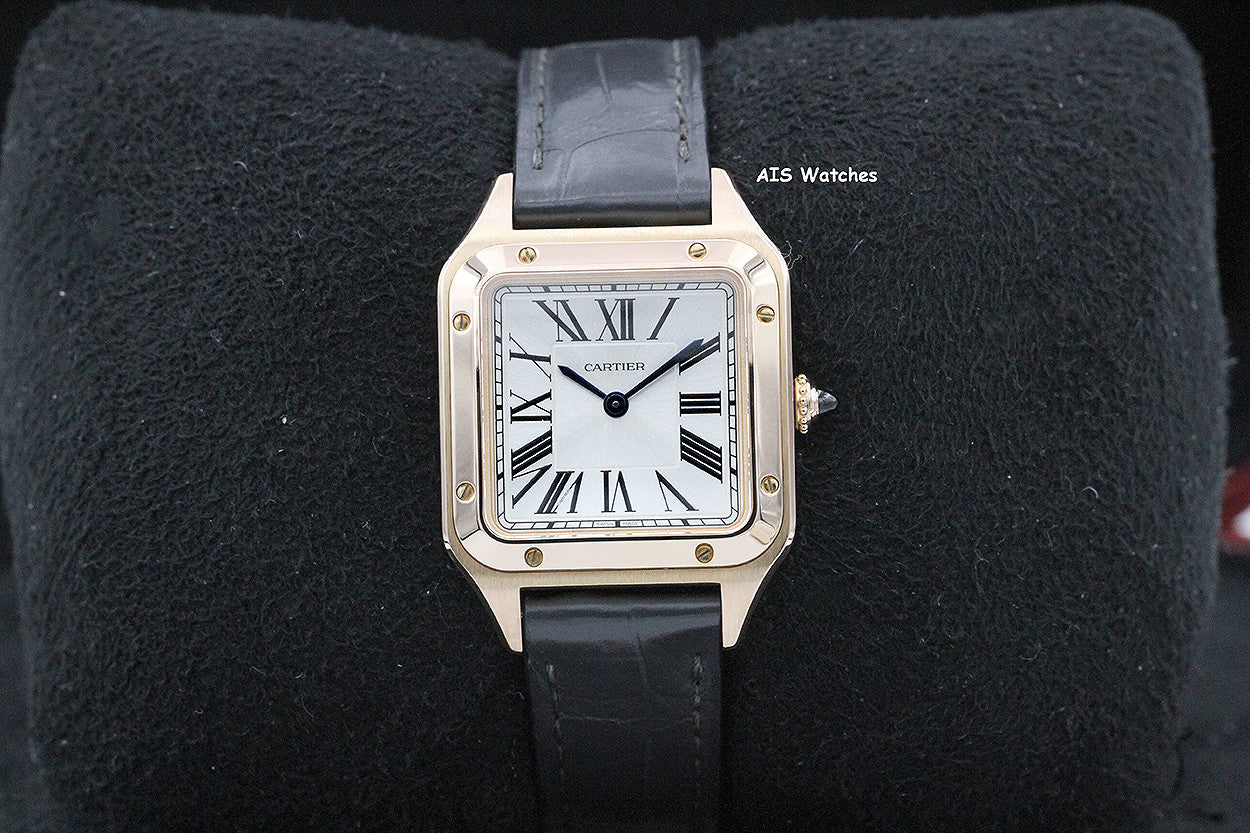 Cartier Santos Dumont Small WGSA0022 18K RG 38MM x 27.5MM Silver Dial Box & Paper