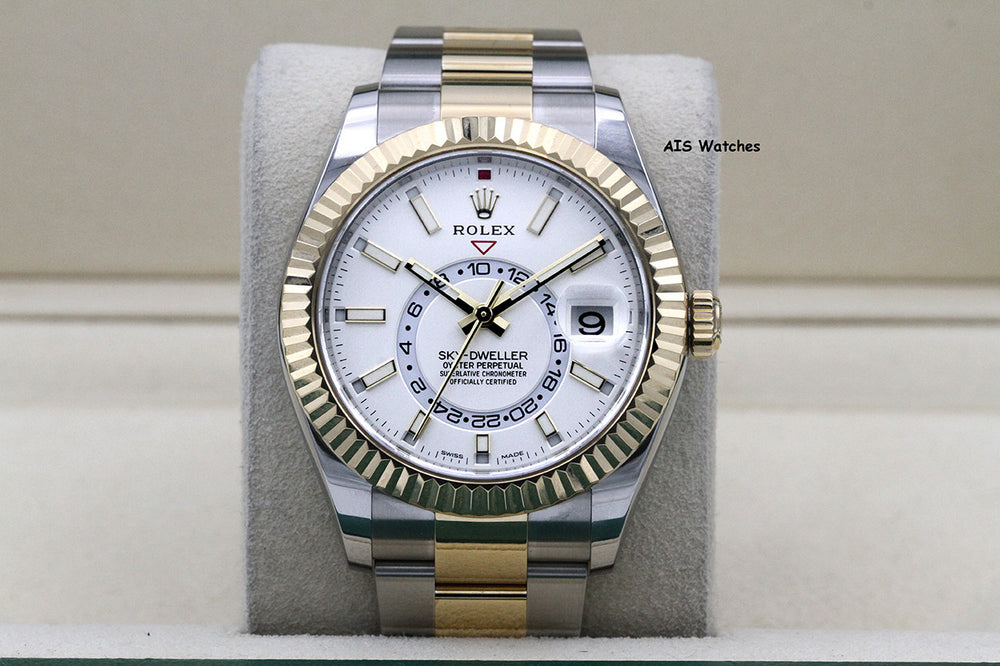 Rolex 326933 Sky-Dweller 18K Yellow Gold / SS Oyster White Dial BP