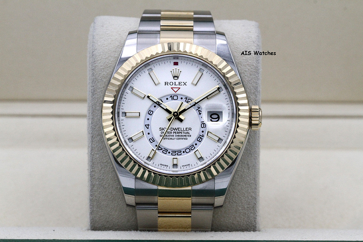 Rolex 326933 Sky-Dweller 18K Yellow Gold / SS Oyster White Dial BP