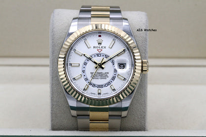 Rolex 326933 Sky-Dweller 18K Yellow Gold / SS Oyster White Dial BP