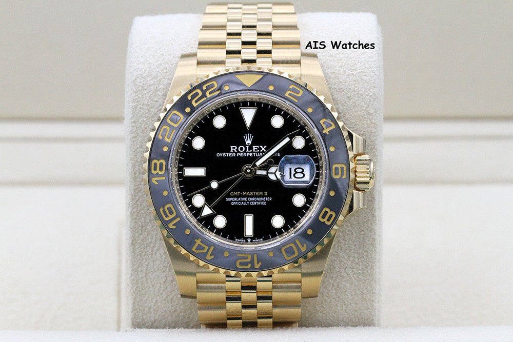 BNIB Rolex GMT-Master II 126718GRNR 18K Yellow Gold Black Dial Jubilee B&P