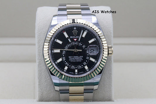 Rolex 326933 Sky-Dweller 18K Yellow Gold / Stainless Steel Black Dial B&P