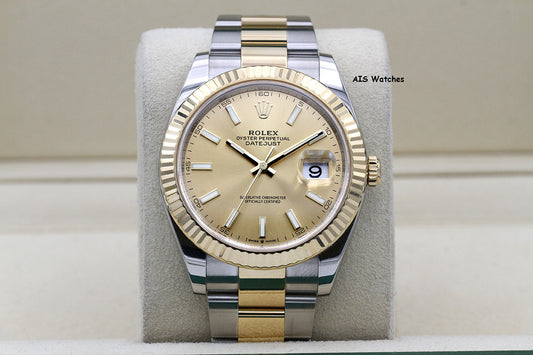 Rolex 126333 DateJust 41MM 18K YG/SS Champagne Stick Dial Oyster Bracelet 2022 Box & Papers