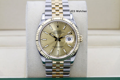 Rolex 126233 DateJust 36MM 18K YG/SS Champagne Stick Dial Jubilee Bracelet B&P