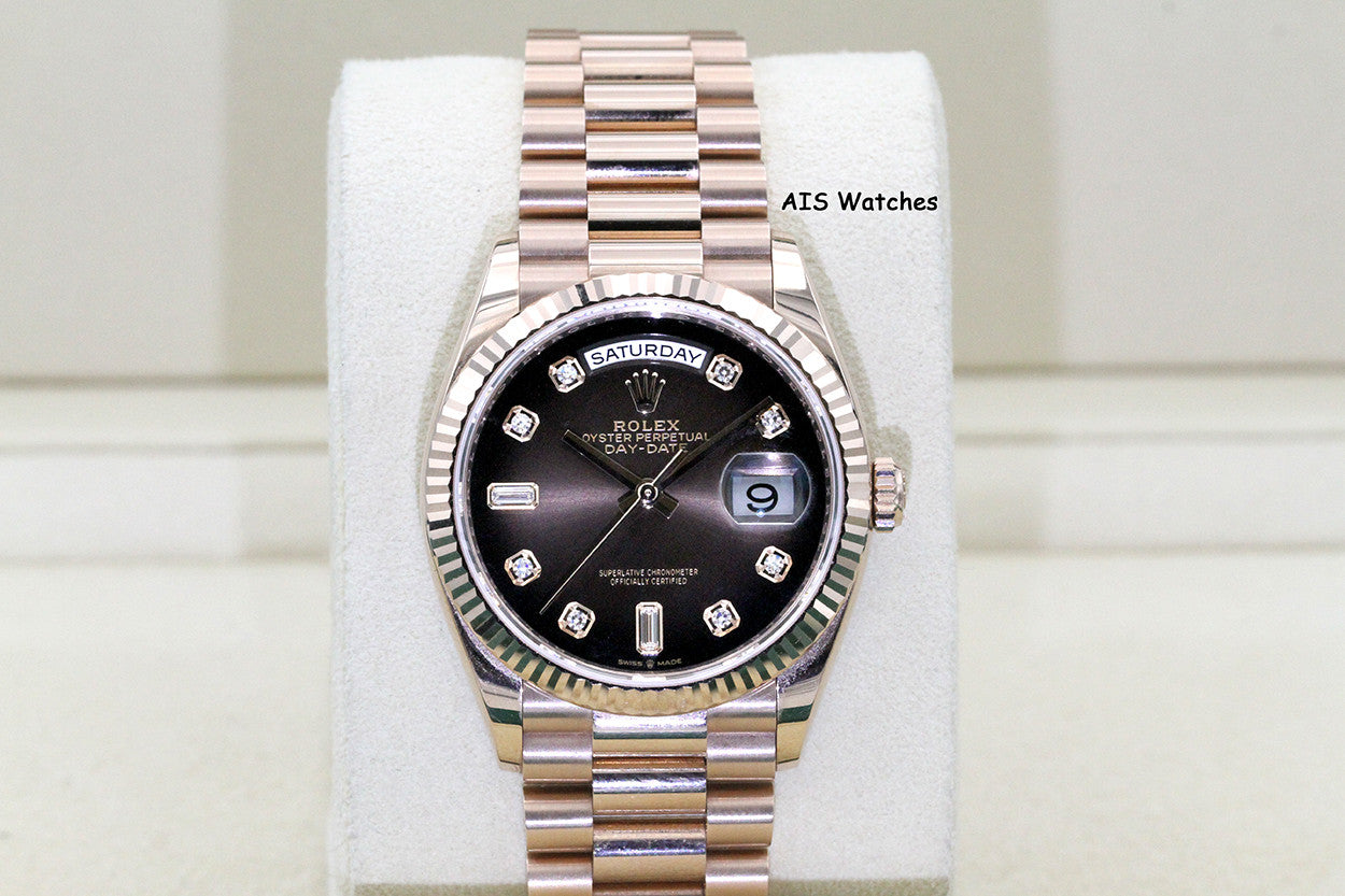 Rolex 128235 DayDate 36MM DD36 EverRose Gold Brown Ombré-Diamond Dial Box & Paper