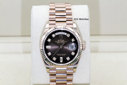 Rolex 128235 DayDate 36MM DD36 EverRose Gold Brown Ombré-Diamond Dial Box & Paper