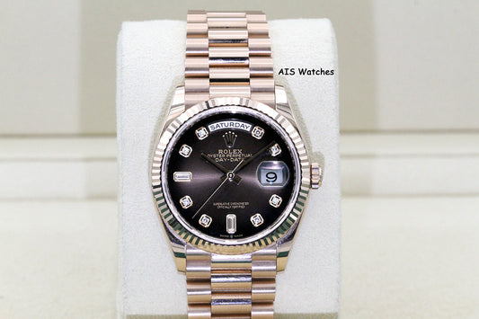 Rolex 128235 DayDate 36MM DD36 EverRose Gold Brown Ombré-Diamond Dial Box & Paper