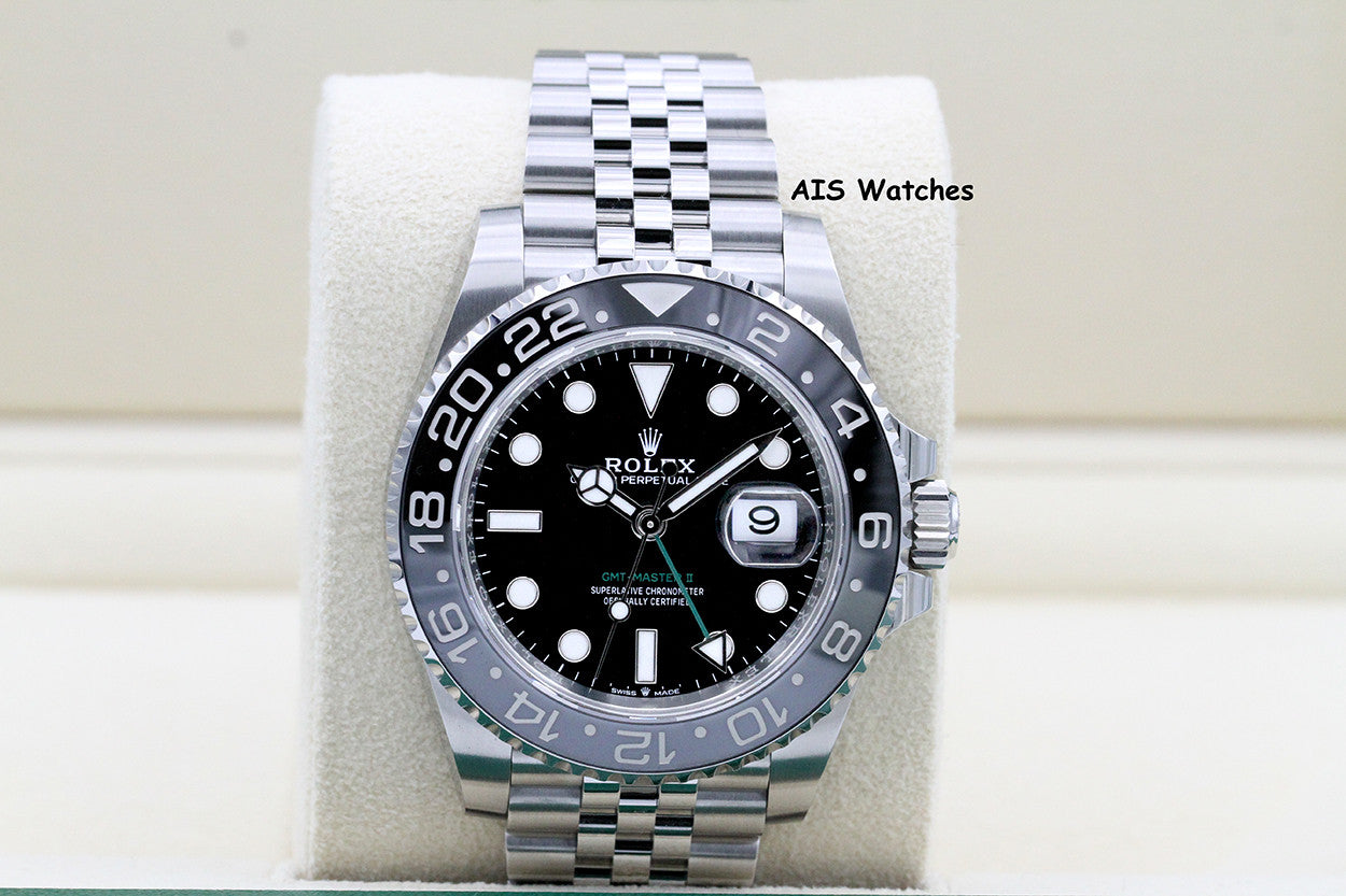 BNIB Rolex GMT Master II 126710GRNR Jubilee Black / Grey Bezel Bruce Wayne B&P