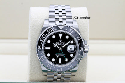 BNIB Rolex GMT Master II 126710GRNR Jubilee Black / Grey Bezel Bruce Wayne B&P