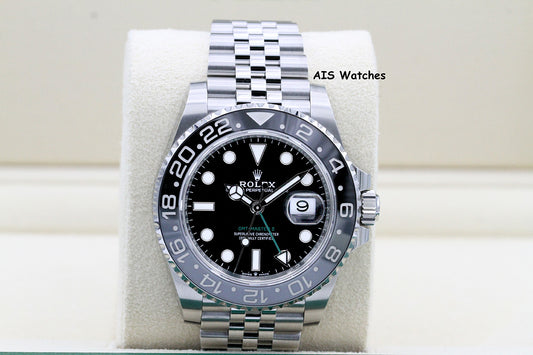 BNIB Rolex GMT Master II 126710GRNR Jubilee Black / Grey Bezel Bruce Wayne B&P