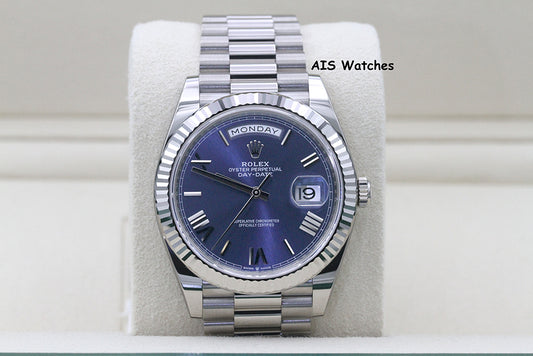 BNIB Rolex 228239 DayDate 40MM DD40 White Gold Blue Roman Dial