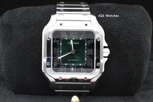 BNIB Cartier Santos De Cartier Large Steel WSSA0062 Green Dial 39.8MM B&P