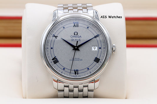 Omega 424.10.40.20.02.001 De Ville Prestige Co-Axial 39.5MM Silver Box & Paper