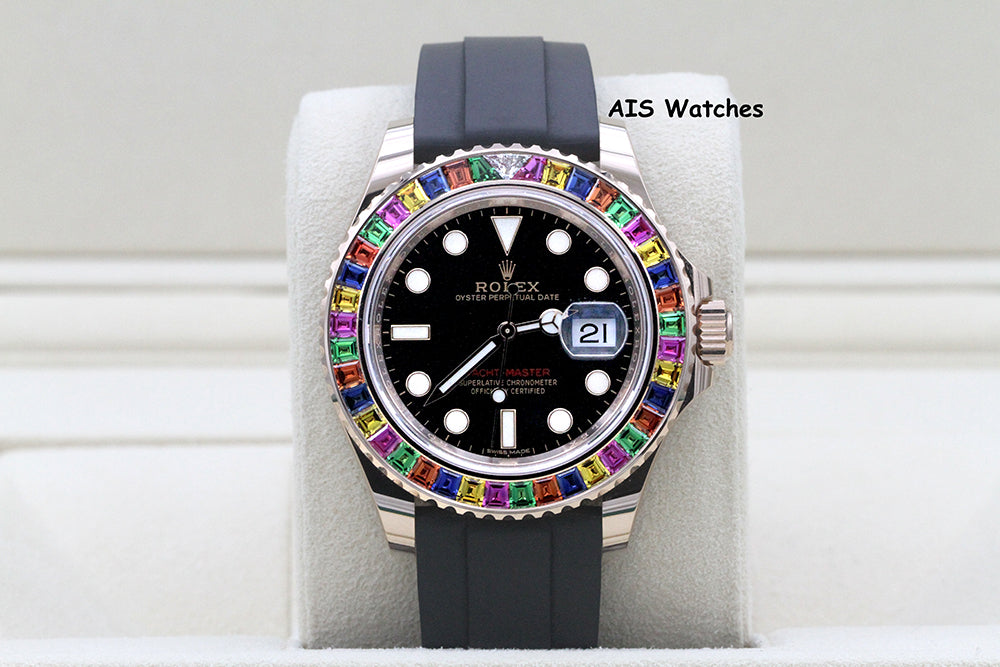Rolex Yachtmaster 116695SATS Gem Set Bezel Everose Gold OysterFlex Strap B&P