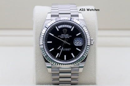 BNIB Rolex 228239 DayDate 40MM DD40 White Gold Black Stick Dial