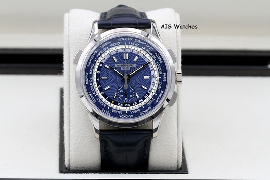Patek Philippe 5930G World Time Chronograph White Gold Blue Dial Box & Paper