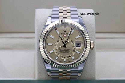 Rolex 326933 Sky-Dweller 18K Yellow Gold / SS Jubilee Champagne Dial B&P