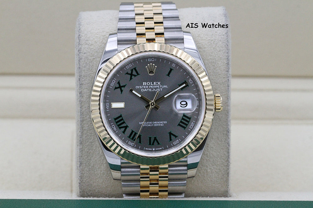 Rolex 126333 DateJust 41MM 18K YG/SS Slate Roman / Wimbeldon Dial Jubilee Bracelet B&P