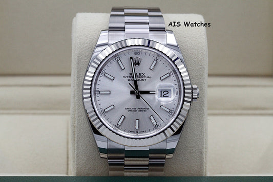 BNIB Rolex Datejust 41MM 126334 Silver Stick Dial Oyster Box & Papers